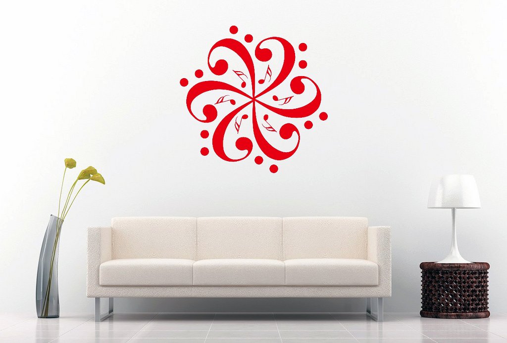 Picniva Six Bass Clefs Pinwheel Wall Decal, Red 10 in