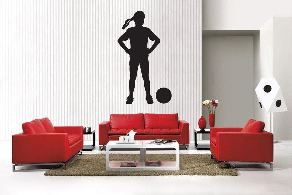 Picniva Matte Black Soccer Girl Style 50a Vinyl Wall Decal Sports Decor