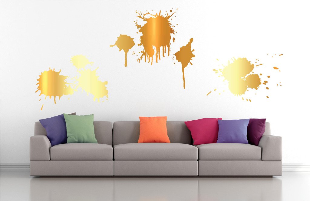 Picniva Ink Splatters Wall Decals, Gold (Chrome Mirror), 10 in Height