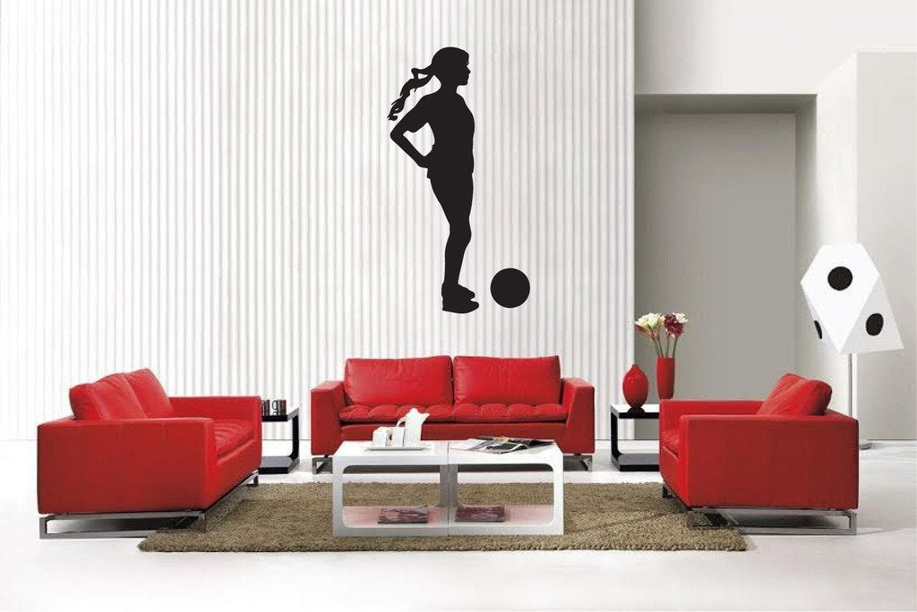 Picniva Matte Black Soccer Girl Style 45a Vinyl Wall Decal Sports Decor