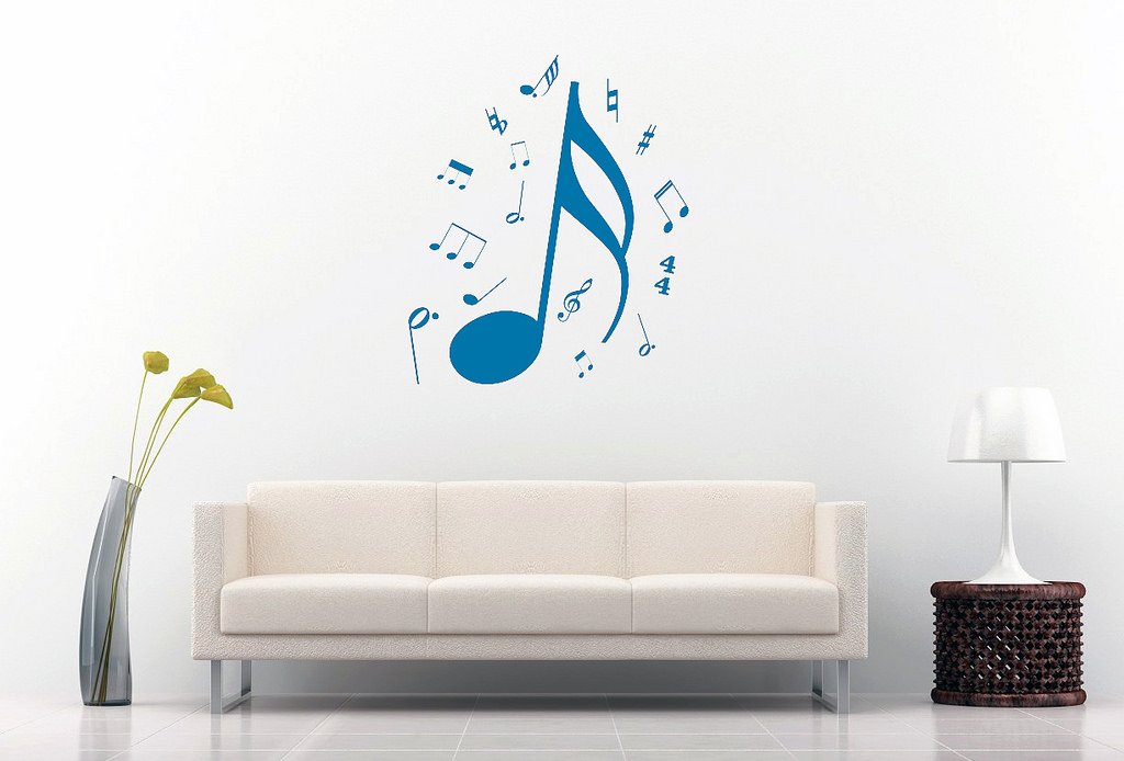 Picniva Sixteenth Note Music Symbols Wall Decal, Blue 10 in