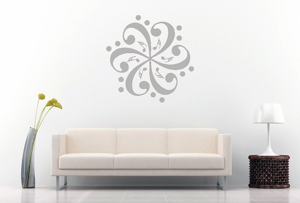 Picniva Six Bass Clefs Pinwheel Wall Decal, Grey 10 in