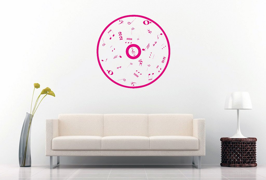 Picniva Outline CD Music Symbols Wall Decal, Hot Pink 10 in