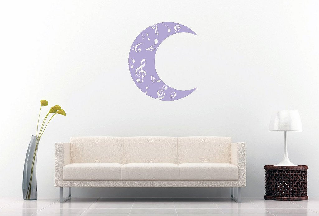 Picniva Crescent Moon Music Notes Wall Decal, Lavender 10 in