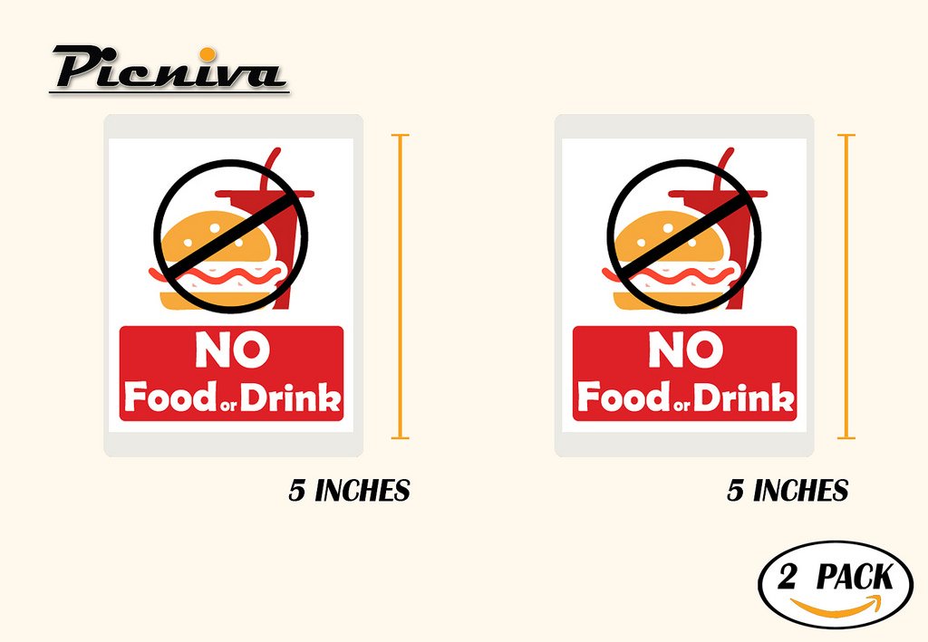 Picniva No Food or Drink Notice Stickers, 5 in, Two Pack