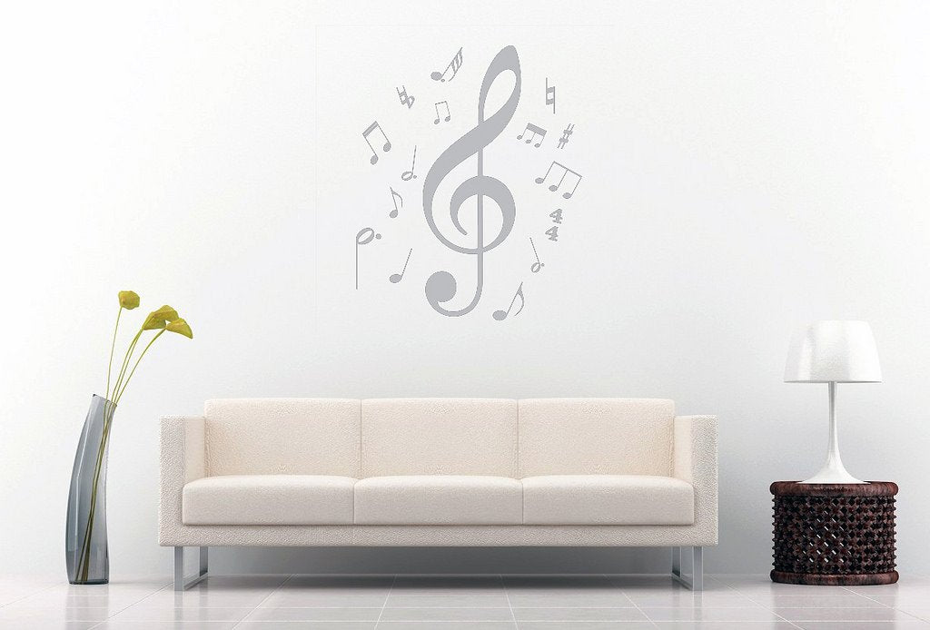 Picniva Treble Clef Music Notes Wall Decal, Grey 10 in