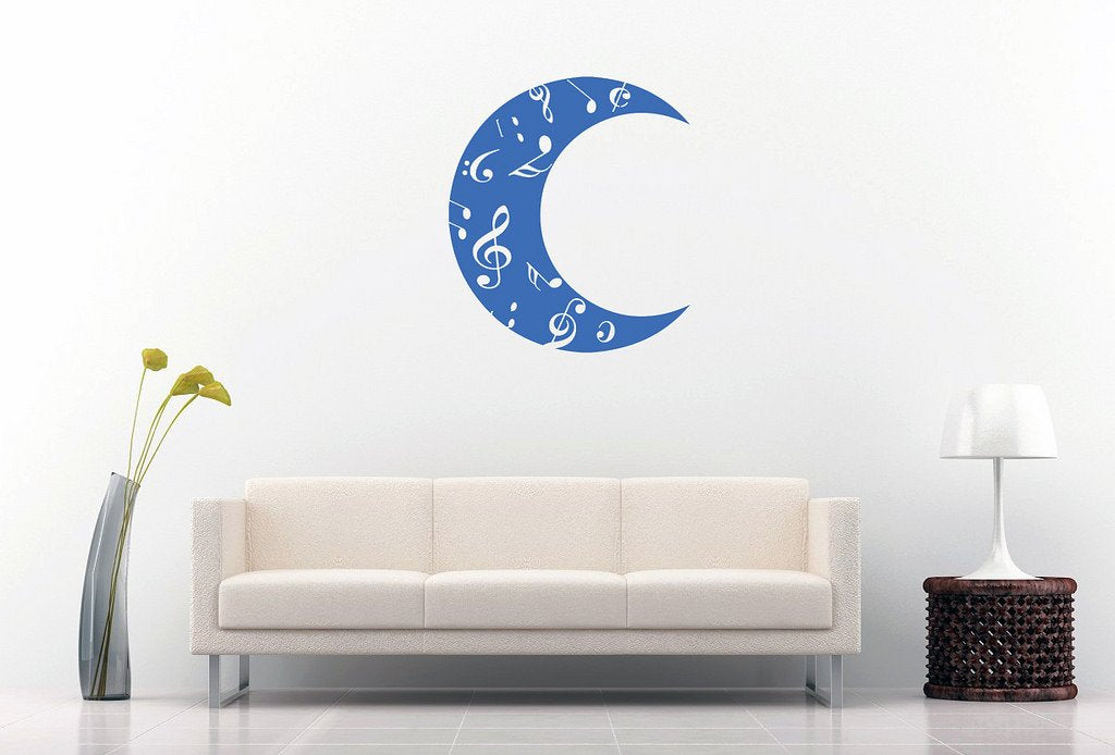 Picniva Crescent Moon Music Notes Wall Decal, Blue Purple 10 in