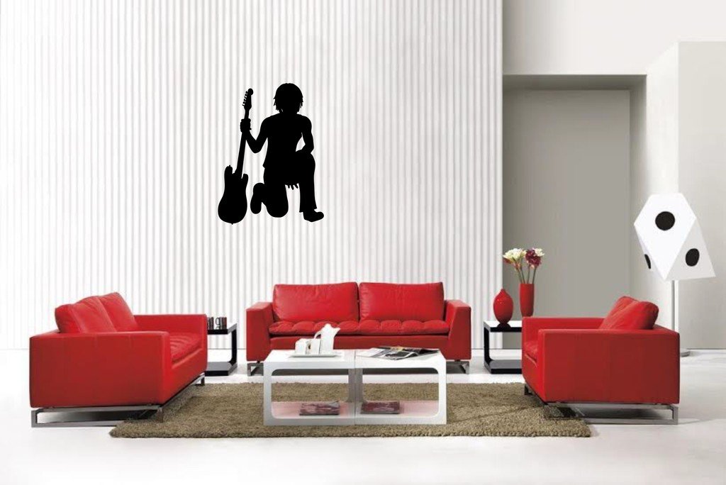 Picniva Matte Black Guitar Style 34 Vinyl Wall Decal Music Dance Decor