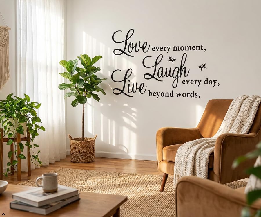 Picniva Live Every Moment Quote Vinyl Wall Decal, Black, 15 x 22 in