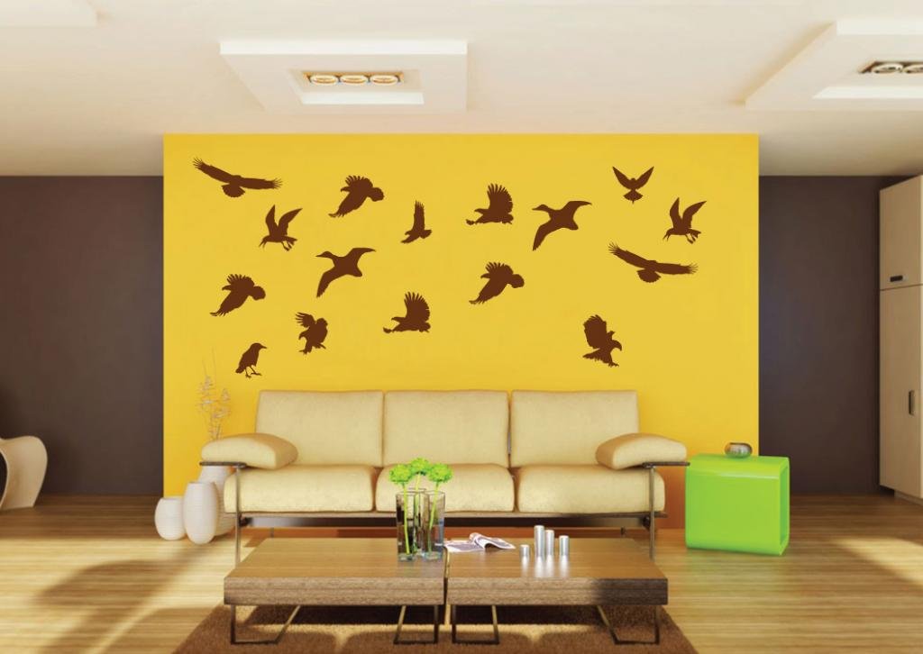 Picniva Brown 16 Birds Removable Vinyl Wall Decal Avian Nursery Nature Art - Color: Brown
