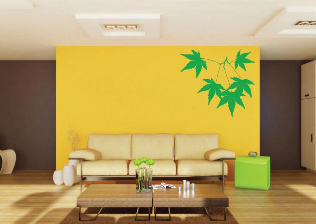 Picniva Green Maple Leaf Removable Vinyl Wall Decal Botanical Nature Decor - Color: green