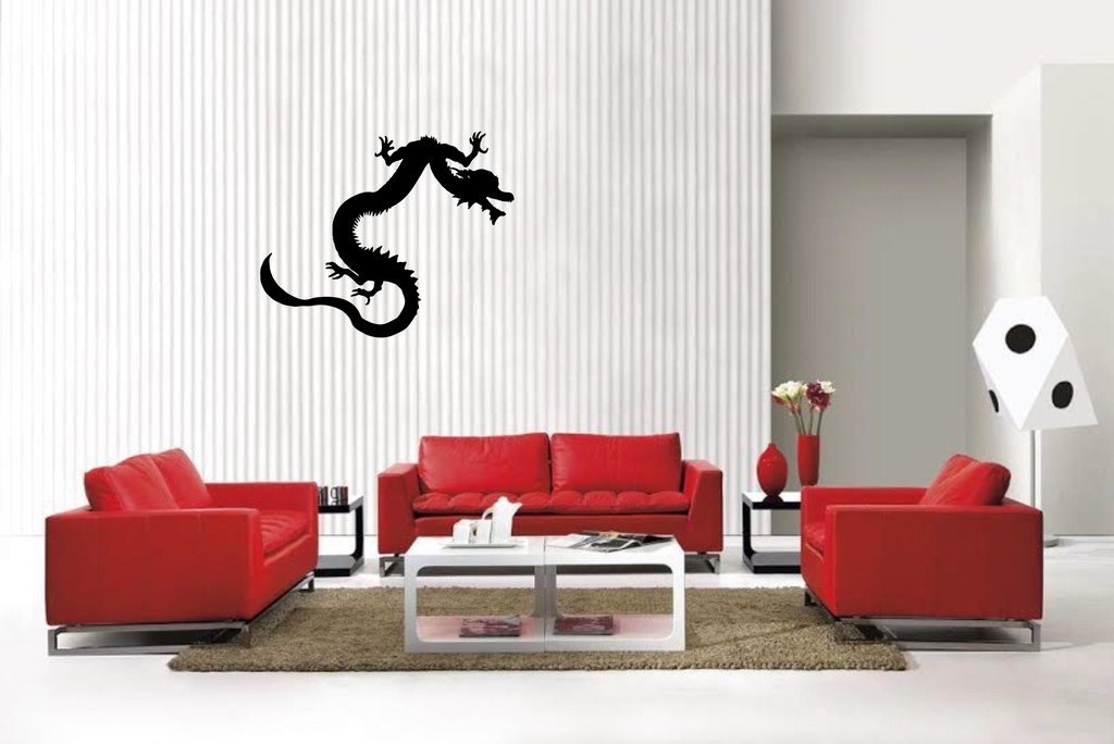 Picniva East Dragon Style 15 Vinyl Wall Decal, Matte Black, 22 x 17.87 in