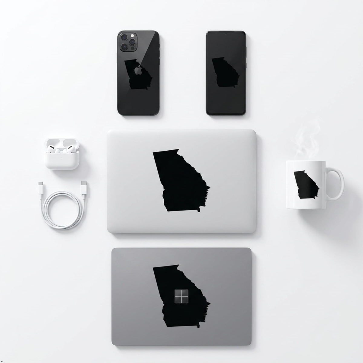 Picniva Georgia State Map Vinyl Car Window Decal, Black, 3 in Wide