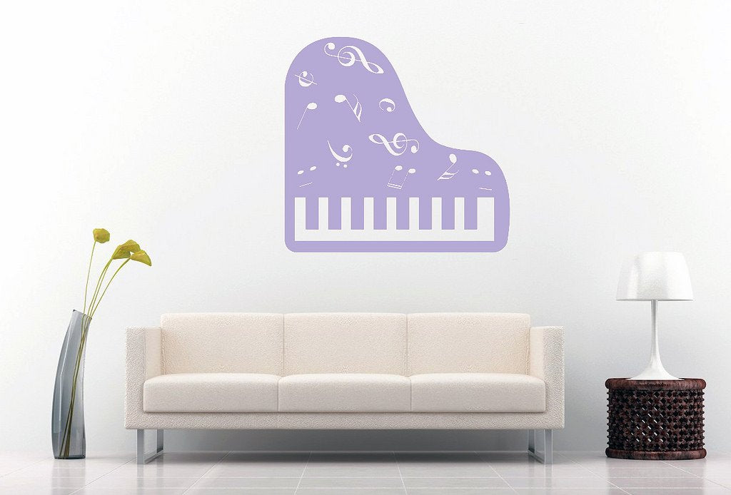Picniva Grand Piano Music Notes Wall Decal, Lavender 10 in