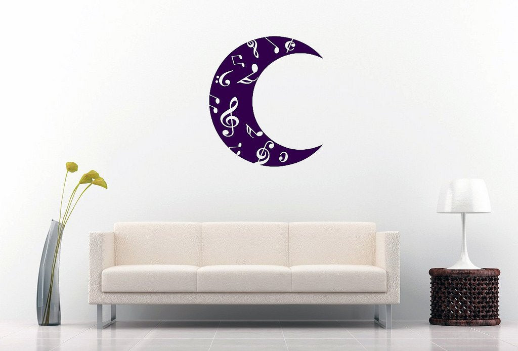 Picniva Crescent Moon Music Notes Wall Decal, Purple 10 in