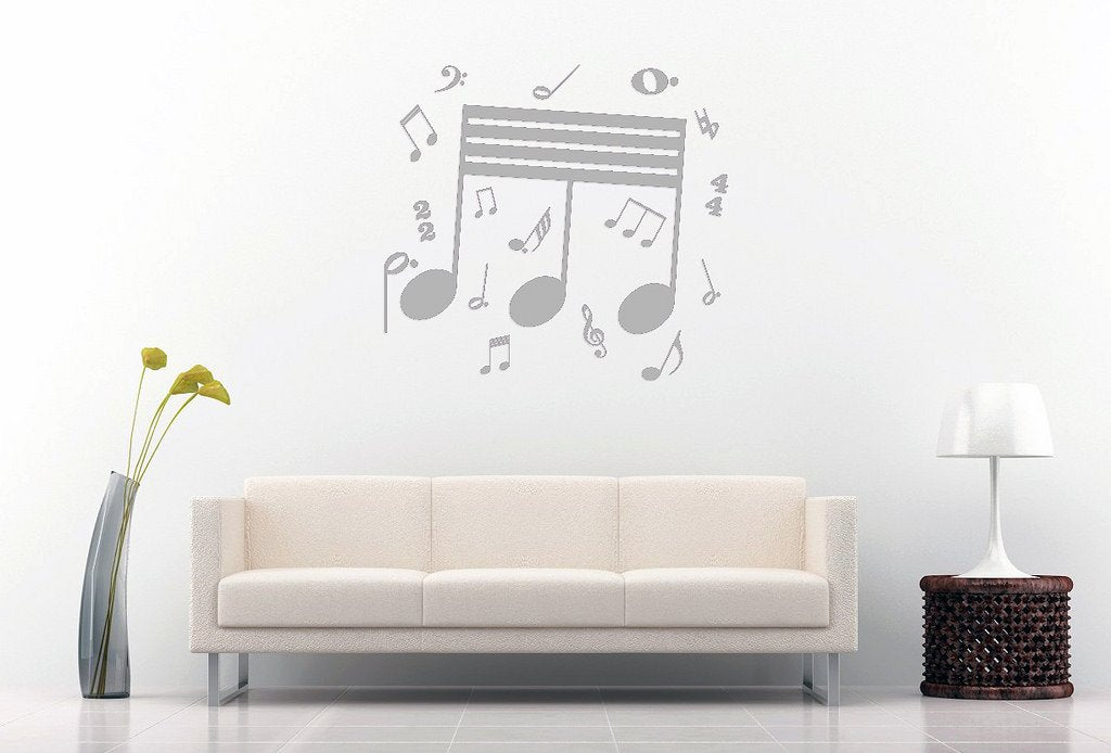 Picniva Beamed Sixty Fourth Notes Wall Decal, Grey 10 in