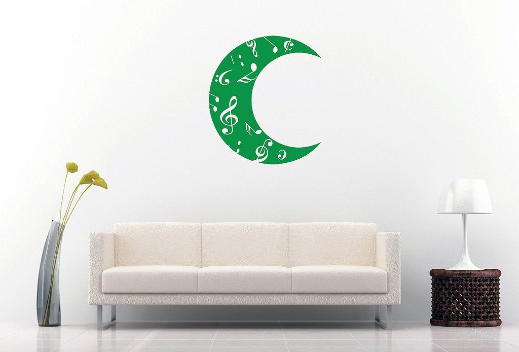 Picniva Crescent Moon Music Notes Wall Decal, Green 10 in