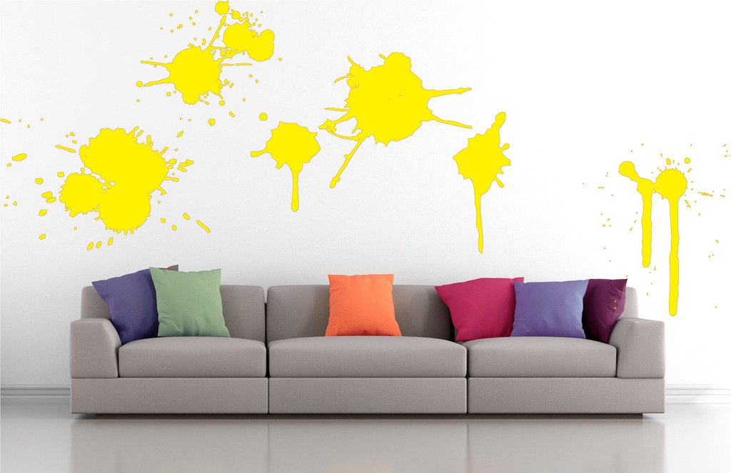 Picniva Paint Splash Mix Wall Decals, Yellow, 10 in Height, DOTPR15A