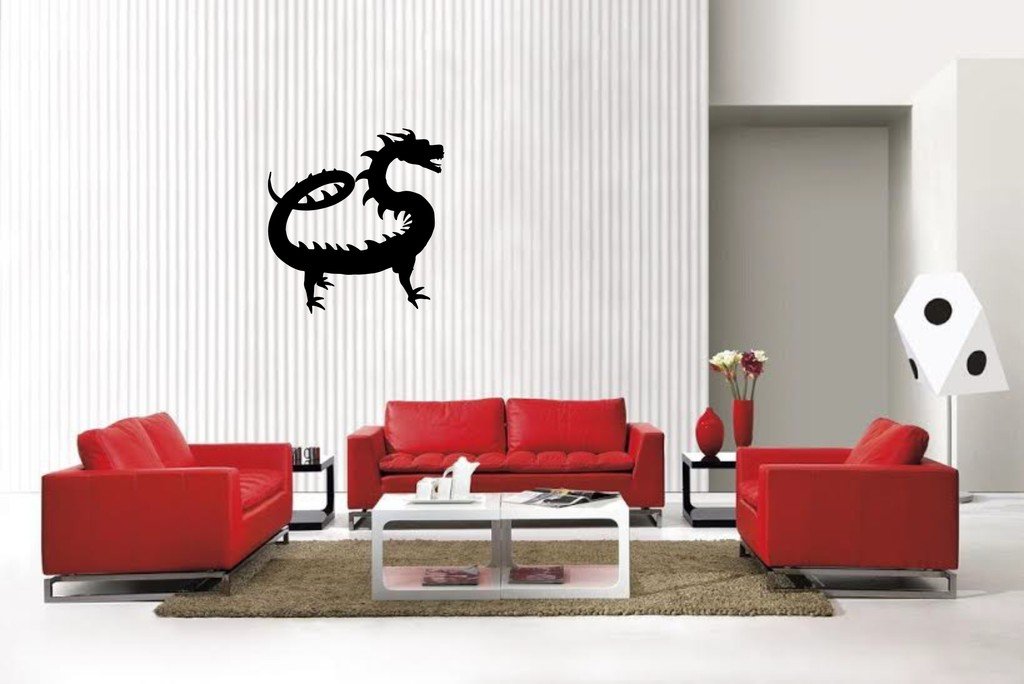 Picniva Matte Black Orient Dragon Style 1 Vinyl Wall Decal Fantasy Decor