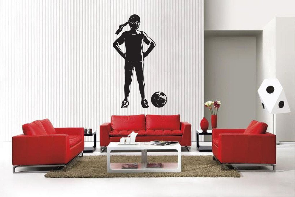 Picniva Matte Black Soccer Girl Style 50 Vinyl Wall Decal Sports Decor