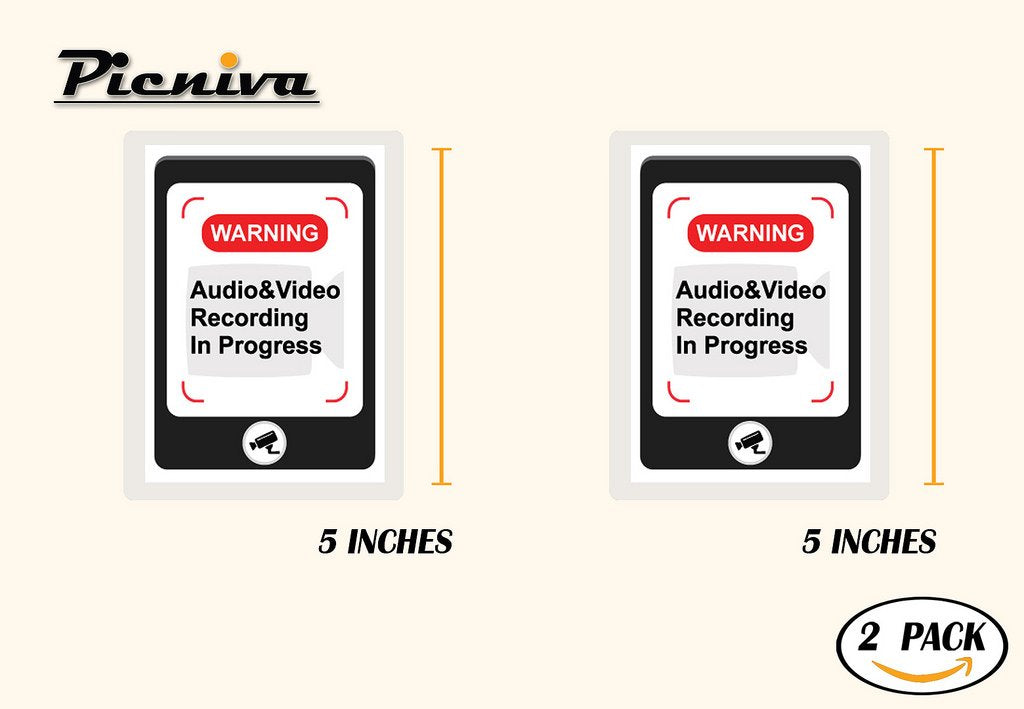 Picniva Audio Video Recording Notice Stickers, 5 in, Two Pack