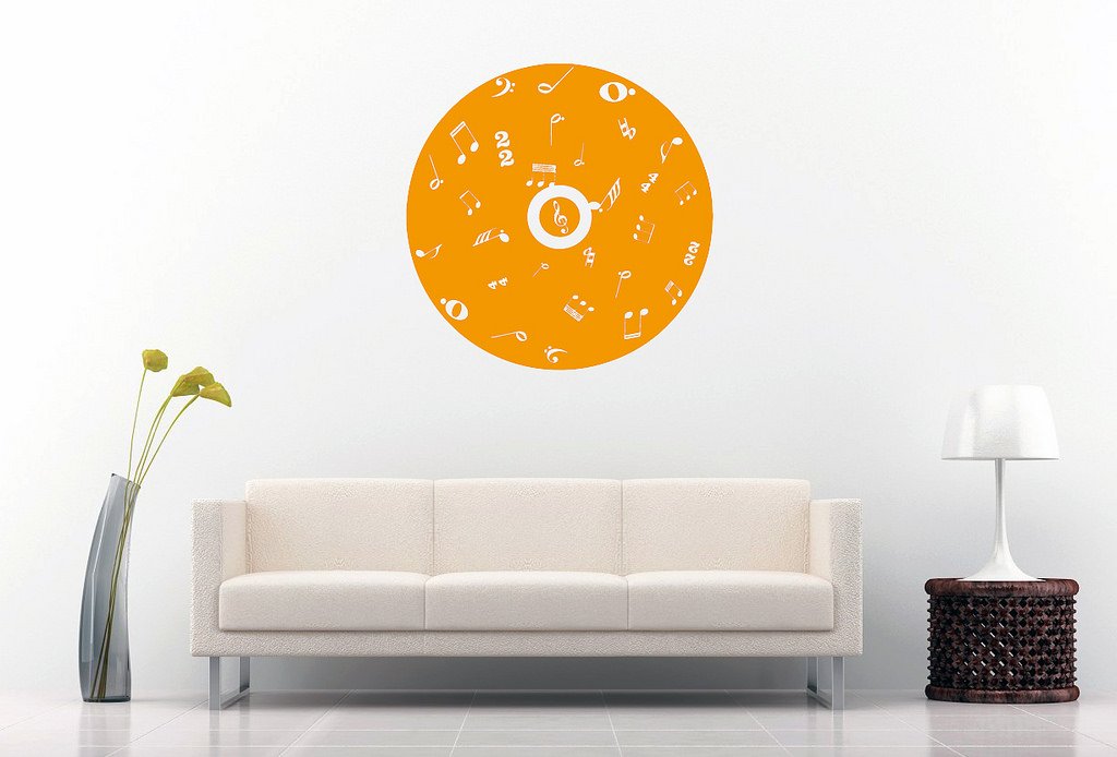 Picniva Filled CD Music Symbols Wall Decal, Orange 10 in