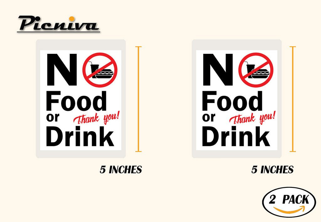 Picniva No Food or Drink Notice Stickers, 5 in, Two Pack