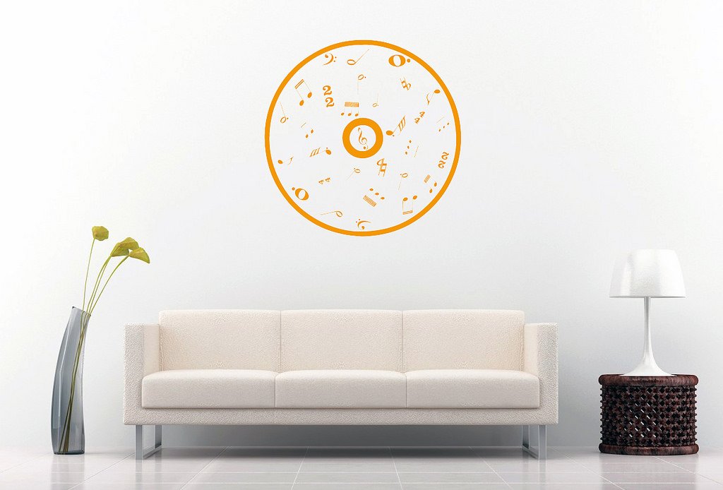 Picniva Outline CD Music Symbols Wall Decal, Orange 10 in