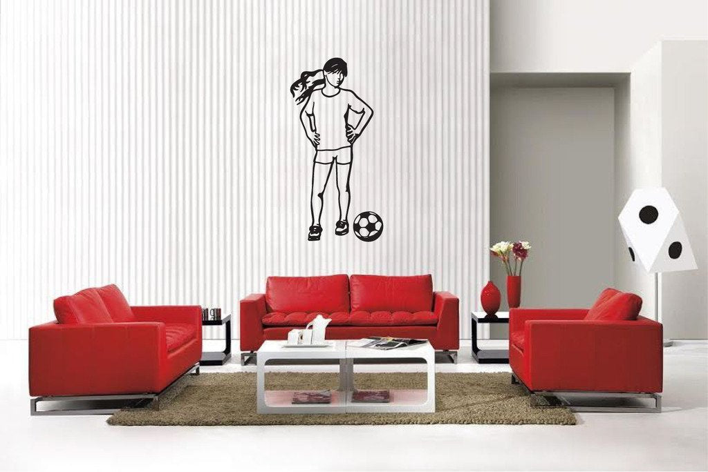 Picniva Matte Black Soccer Girl Style 46 Vinyl Wall Decal Sports Decor