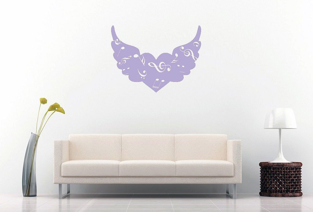 Picniva Angel Wings Heart Music Notes Wall Decal, Lavender 10 in