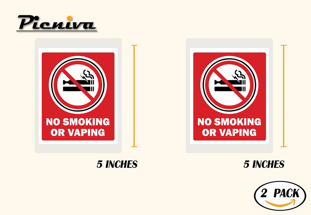 Picniva No Smoking or Vaping Notice Stickers, Two Pack