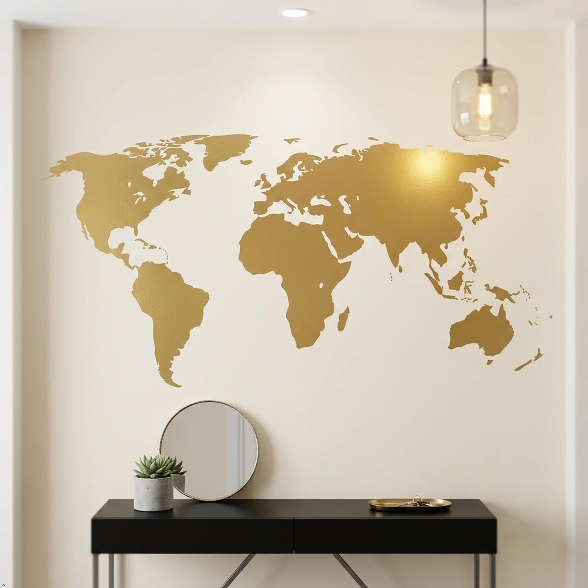 Picniva Gold World Map Wall Decal 10x22" Peel & Stick Vinyl Travel Décor