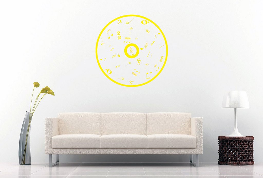 Picniva Outline CD Music Symbols Wall Decal, Yellow 10 in