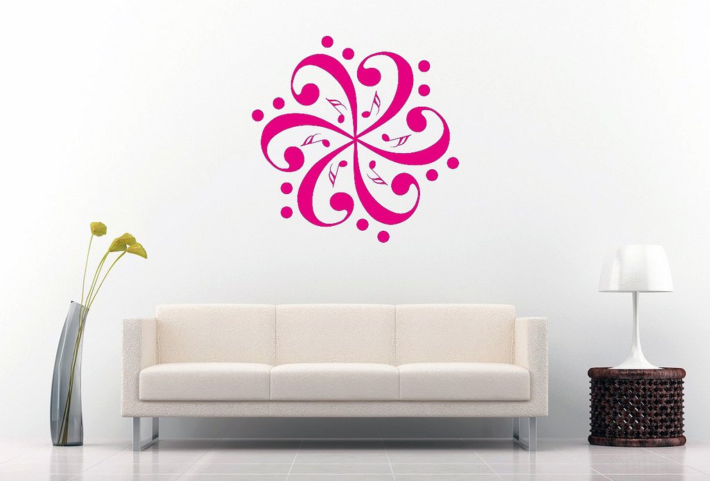 Picniva Six Bass Clefs Pinwheel Wall Decal, Hot Pink 10 in
