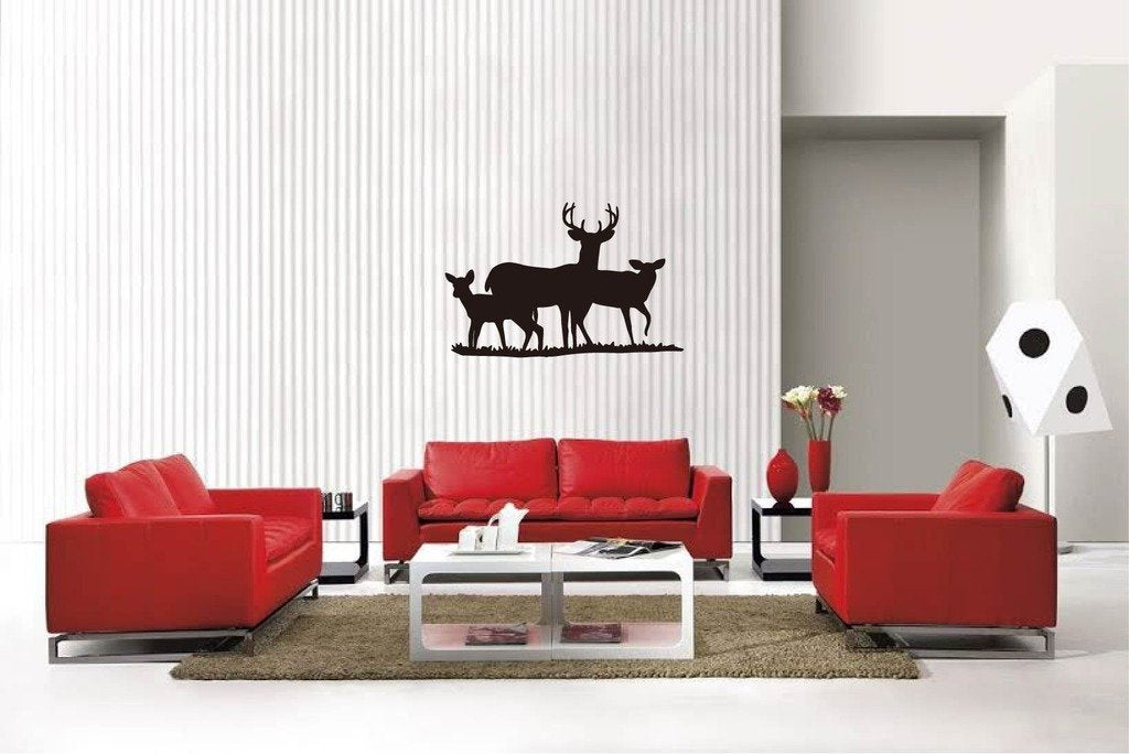 Picniva Matte Black Deer Family Style 11 Vinyl Wall Decal Wildlife Decor