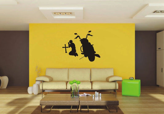 Picniva Motorcycle Sty2 Vinyl Wall Decal, Approx 22 x 17.99 in, Removable