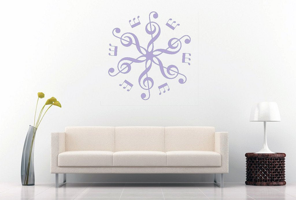 Picniva Six Treble Clefs Rosette Wall Decal, Lavender 10 in