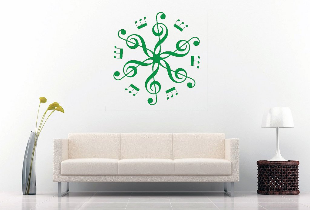 Picniva Six Treble Clefs Rosette Wall Decal, Green 10 in