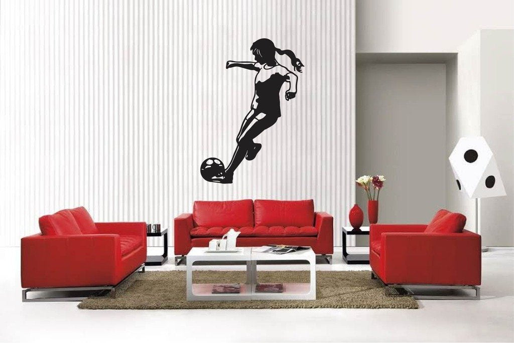 Picniva Matte Black Soccer Girl Style 25 Vinyl Wall Decal Sports Decor