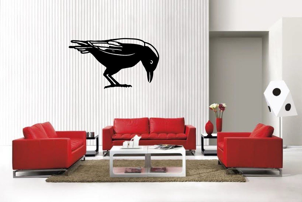 Picniva Raven Style 8 Vinyl Wall Decal, Matte Black, 22 x 12.34 in