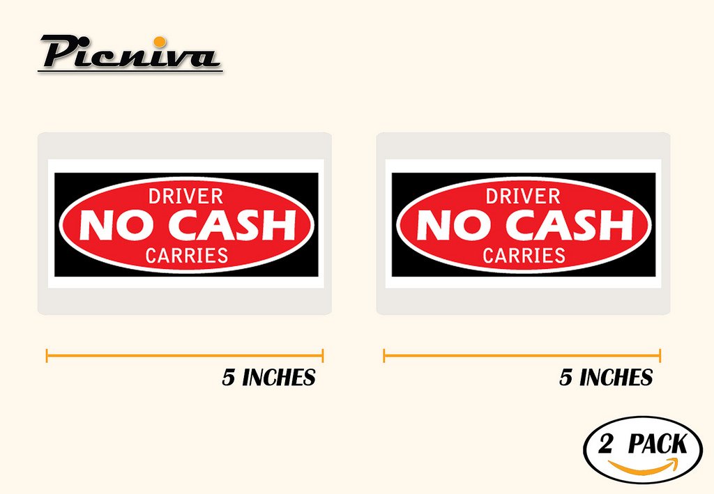 Picniva Driver Carries No Cash Stickers, 9 x 22 in, Two Pack