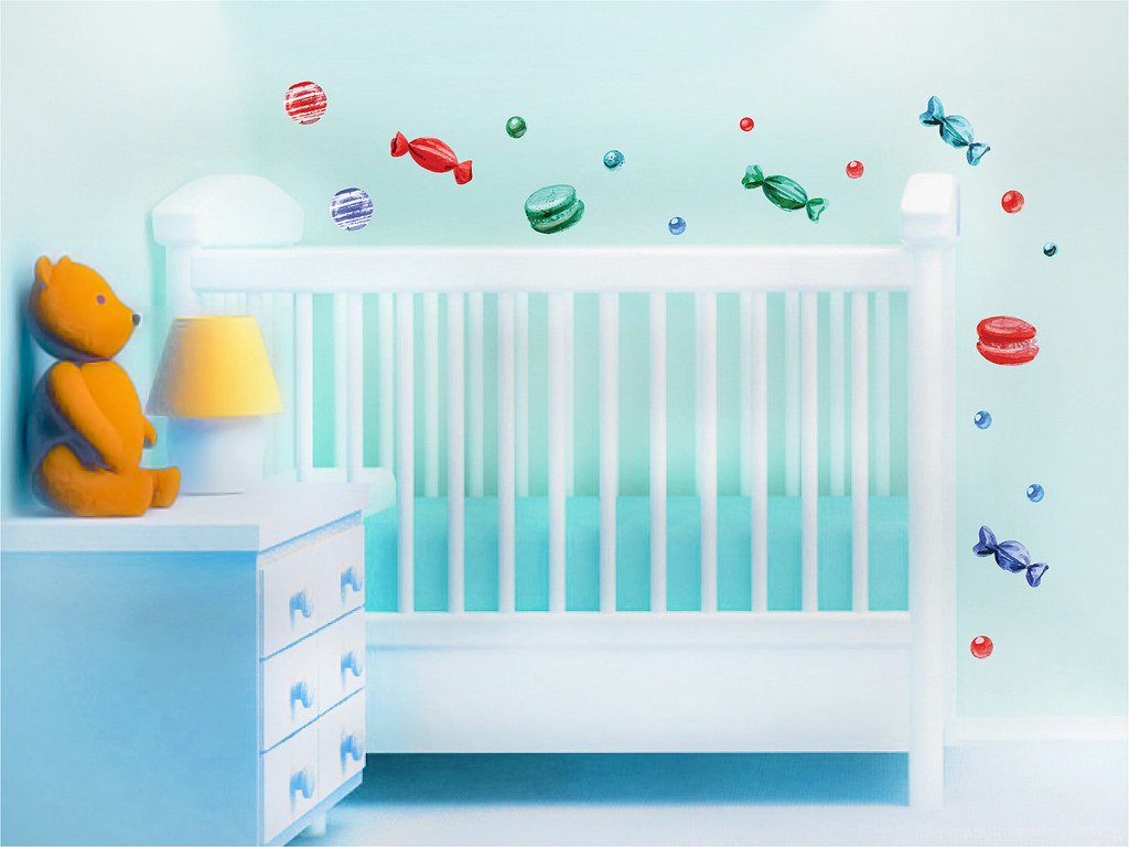 Picniva Macaron Candy Clear Vinyl Wall Stickers, A1, 5 in Tallest