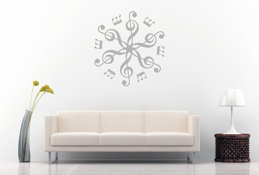 Picniva Six Treble Clefs Rosette Wall Decal, Grey 10 in