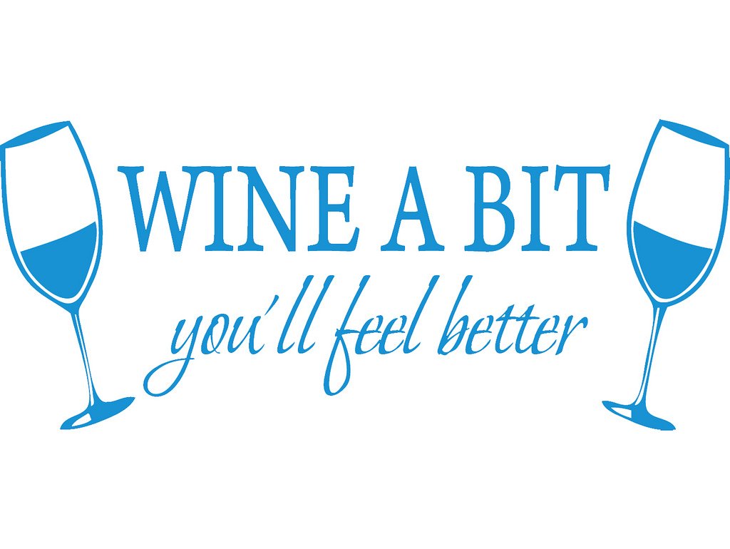 Picniva Wine a Bit You'll Feel Better Vinyl Wall Decal, Blue, 22 x 9 in