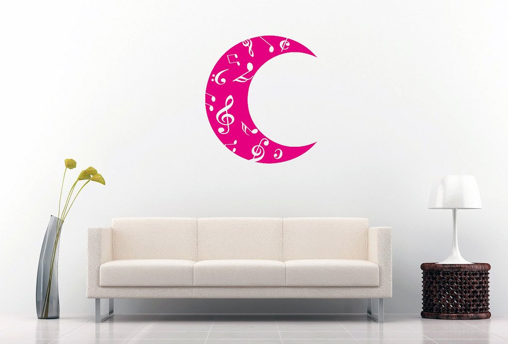 Picniva Crescent Moon Music Notes Wall Decal, Hot Pink 10 in