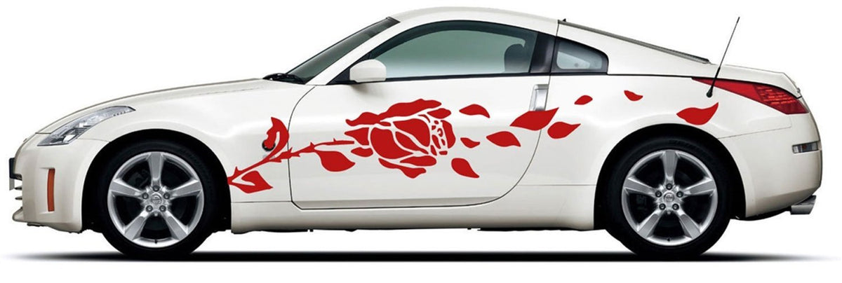 Picniva Floral Vine Racing Car Body Side Stripes - 2-Piece Die-Cut Vinyl Decal Set for Auto Exterior, Doors, and Hood - Waterproof Universal Fit Graphics for Cars, Trucks, and SUVs - Color: Rose