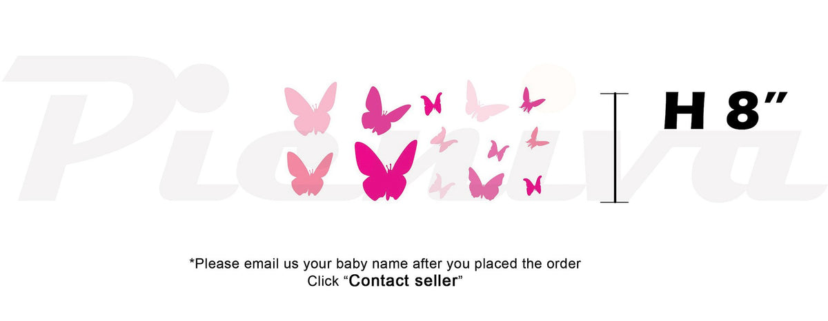 Picniva Custom Baby Name Wall Decal, Pink Butterfly, Font Three