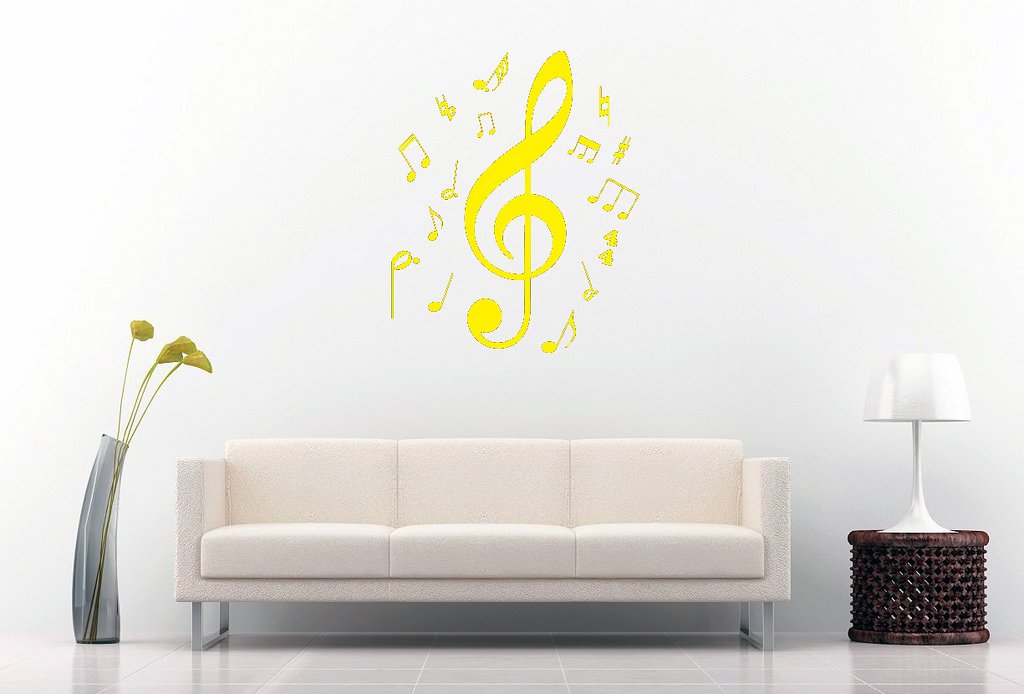 Picniva Treble Clef Music Notes Wall Decal, Yellow 10 in