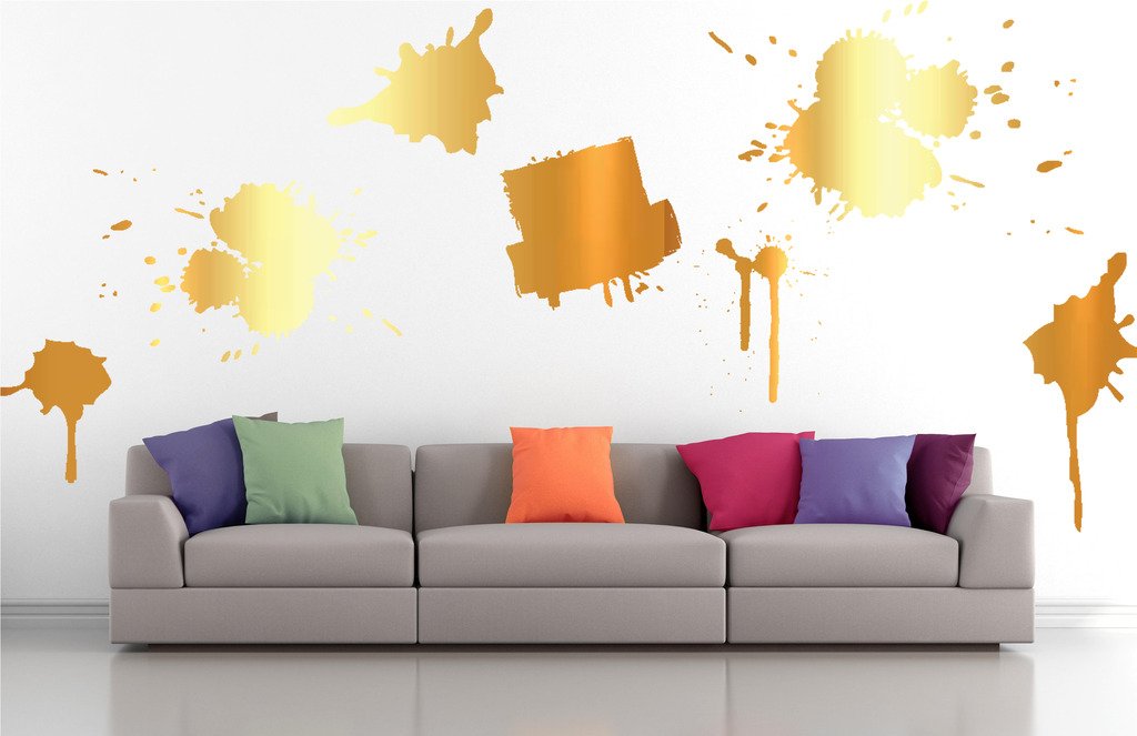 Picniva Drips Brushstroke Wall Decals, Gold (Chrome Mirror), 10 in Height