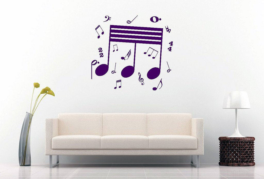 Picniva Beamed Sixty Fourth Notes Wall Decal, Purple 10 in